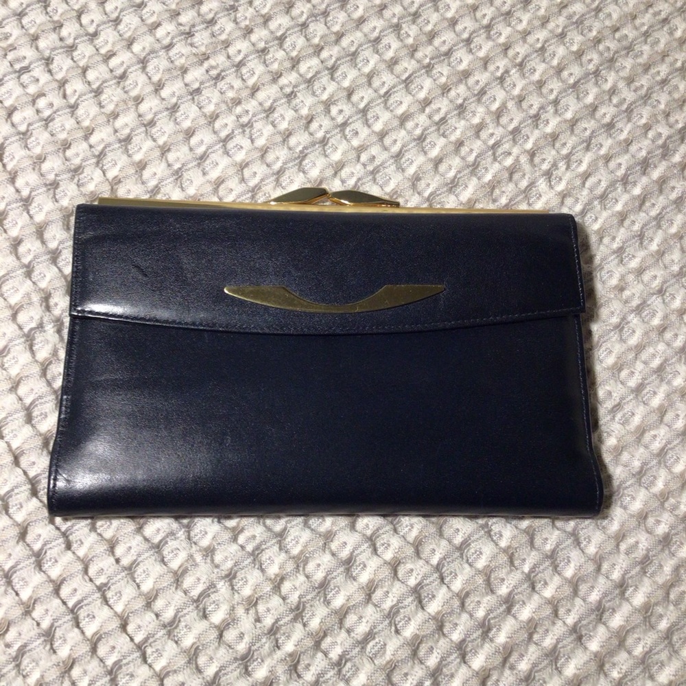 Vintage Navy Leather Kisslock Wallet JT
